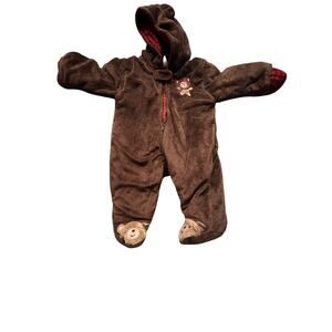 Baby  Clothes Just One Carter's 3 Month Brown Velour Monkey Winter Snowsuit,